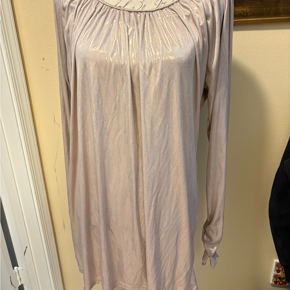 LaRok Metallic Gold wide neck ruched long sleeves Tunic top or mini dress